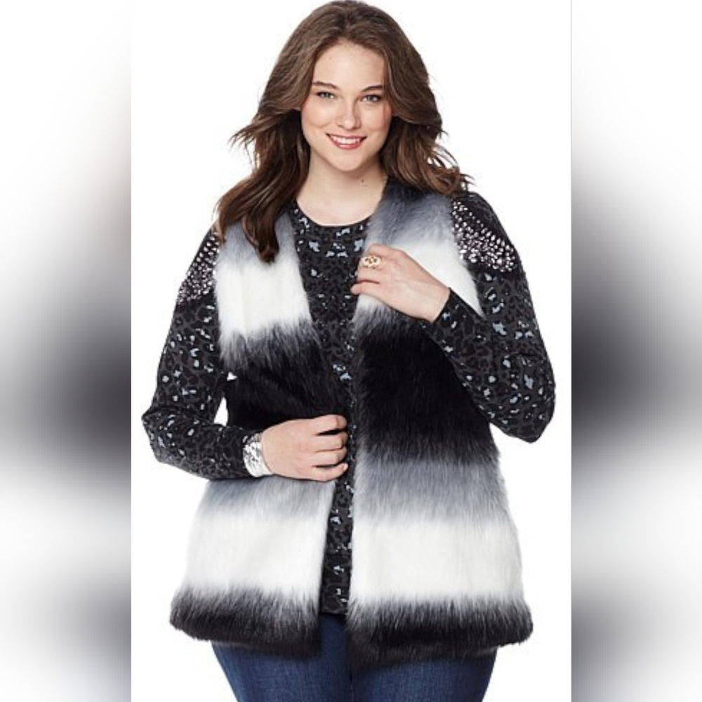 NWT Melissa McCarthy Seven7 Faux Fur Vest - Ombre - Dip Dye - Pockets! - Size 2X